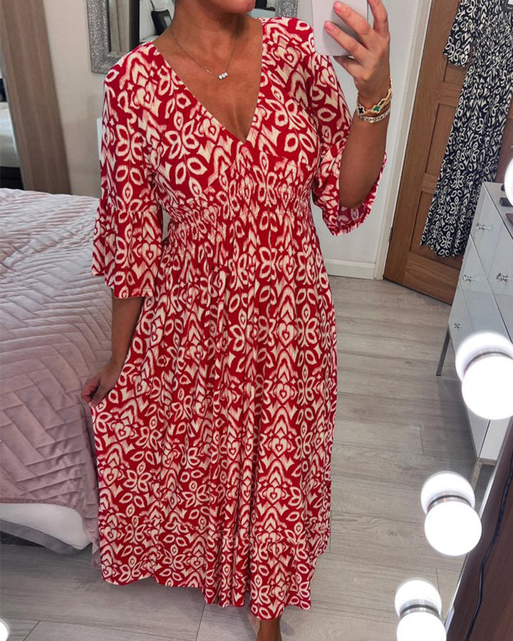 Robe longue imprimée rouge