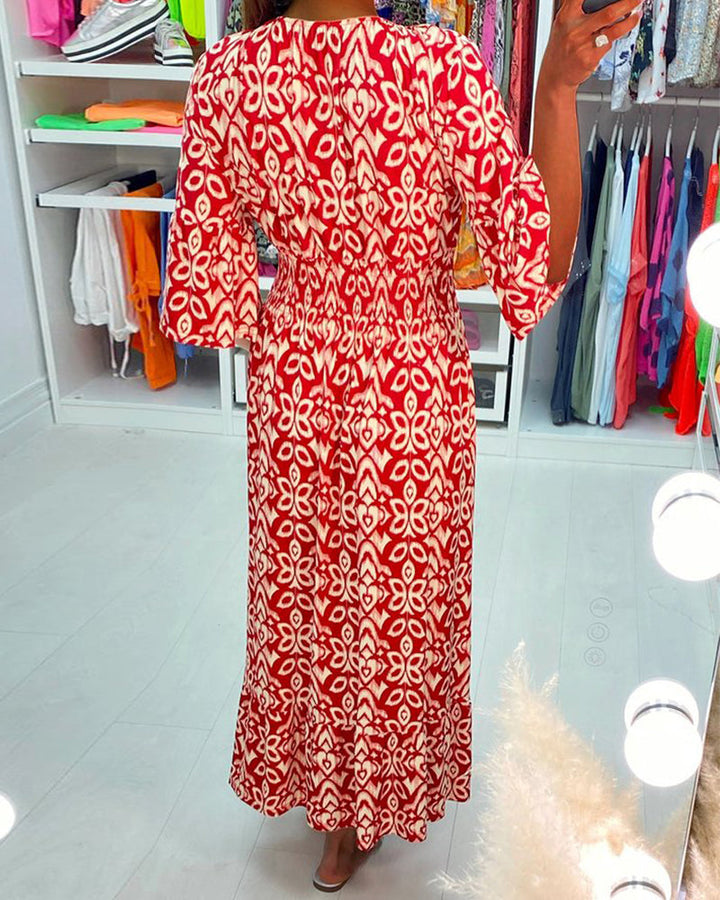 Robe longue imprimée rouge