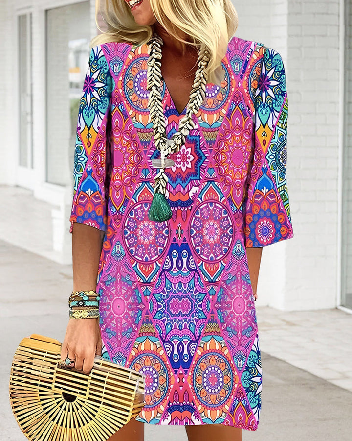 Robe à manches 3/4 à imprimé géométrique
