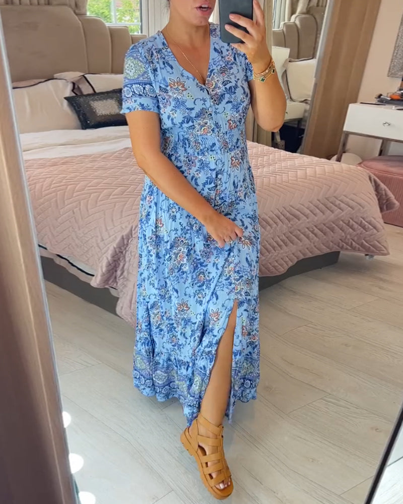 Robe col V à imprimé fleuri