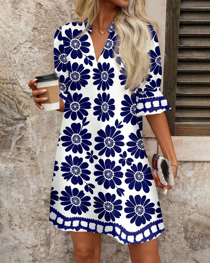 Robe Droite Élégante avec Imprimé Floral