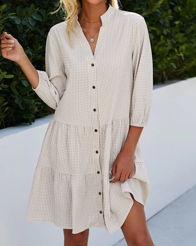 Robe à carreaux à col montant
