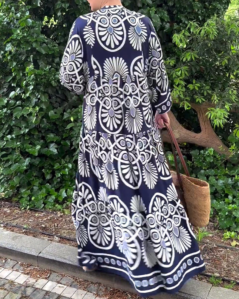 Robe décontractée à manches longues à imprimé rétro