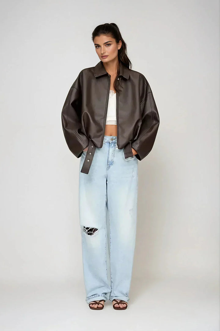 Victoire | VESTE EN CUIR MARRON