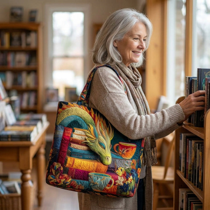 Sac Artisanal - Dragon Lecteur avec Livres et Tasses