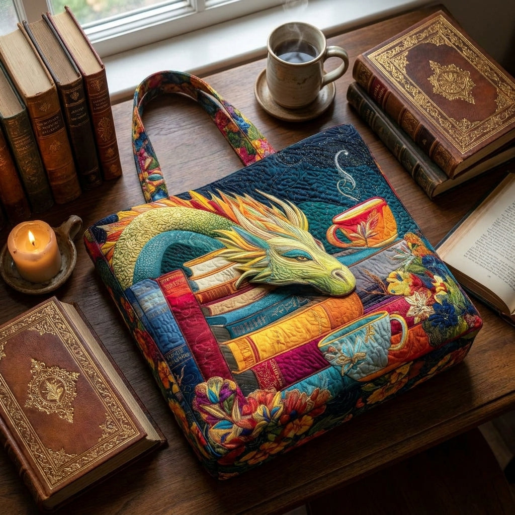 Sac Artisanal - Dragon Lecteur avec Livres et Tasses