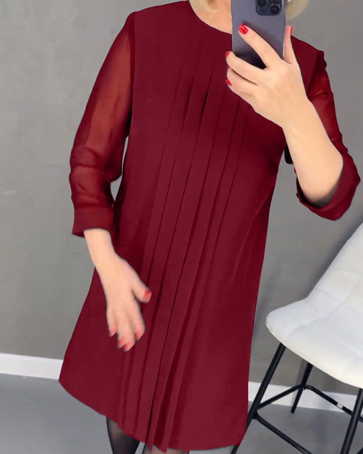 Robe plissée en maille patchwork de couleur unie