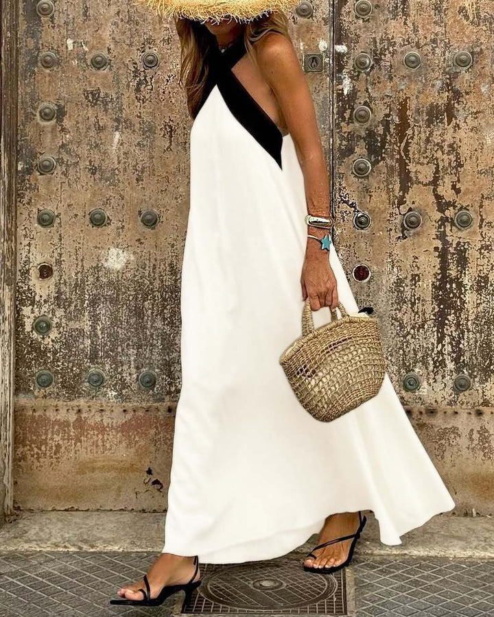 Robe Elegante Croix Dos Sans Dos Avec Couleur Contrastée