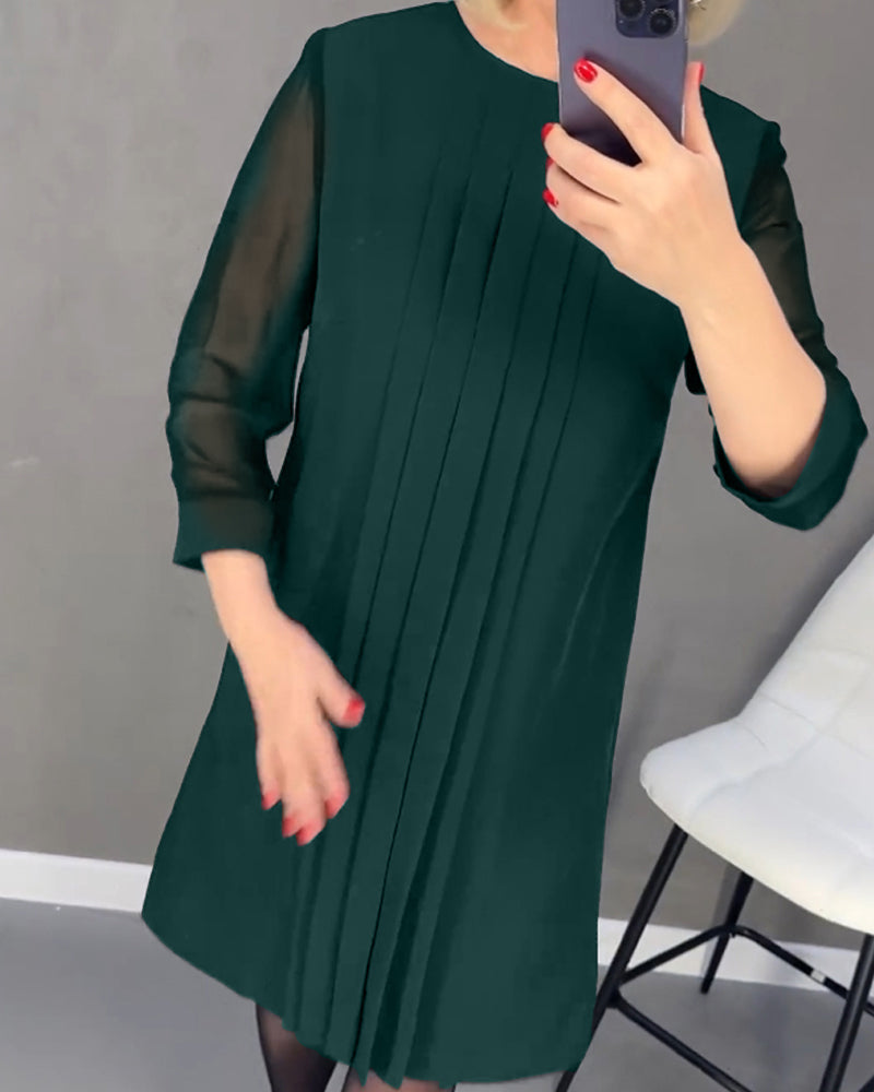 Robe plissée en maille patchwork de couleur unie