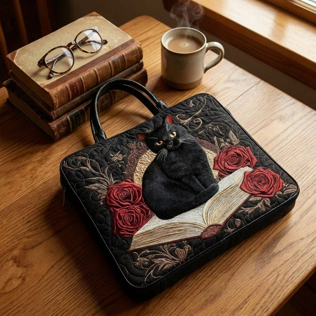 Sac Artisanal Matelassé - Chat Noir sur les Livres
