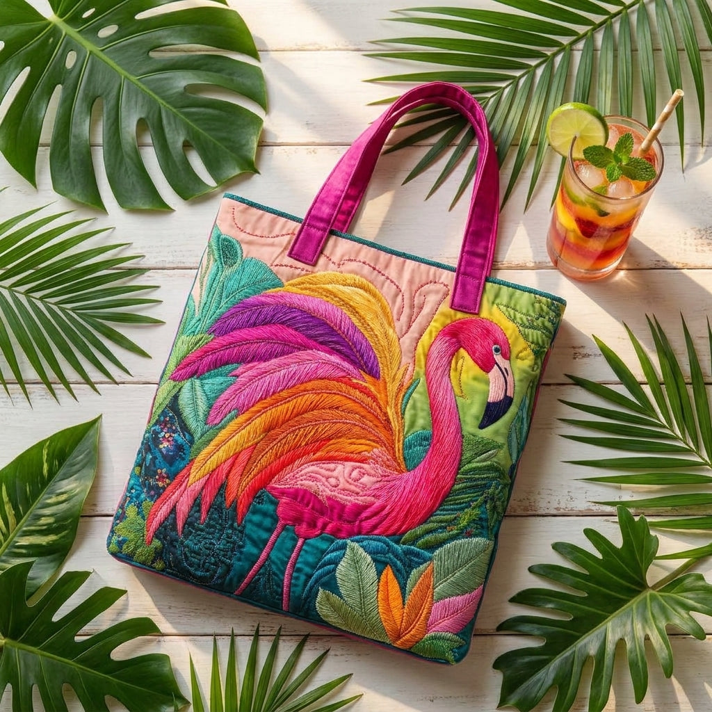 Sac Cabas Matelassé - Flamant Rose Arc-en-ciel