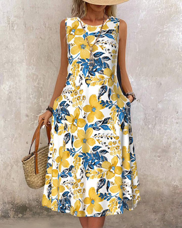 Robe sans manches avec imprimé floral et poche