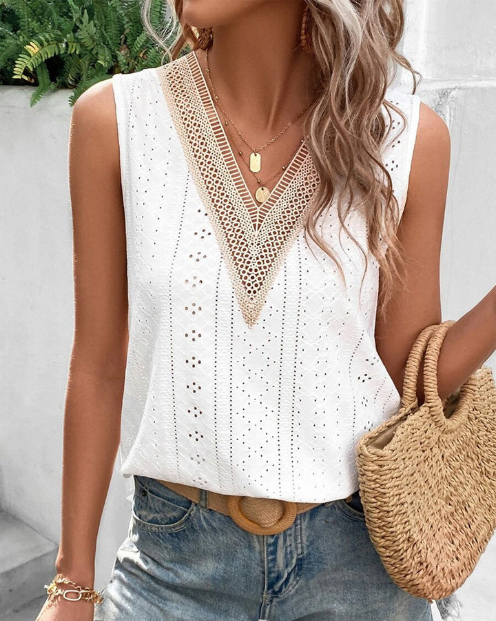Tank Top Avec Une Broderie à Oeillets et un Panneau de Dentelle