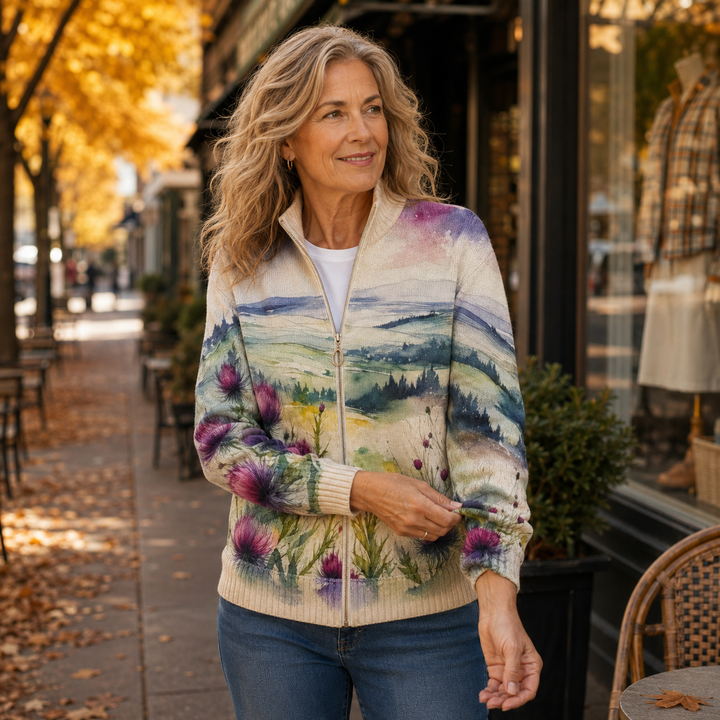 Zelda | Cardigan Zippé Paysage Chardons d&