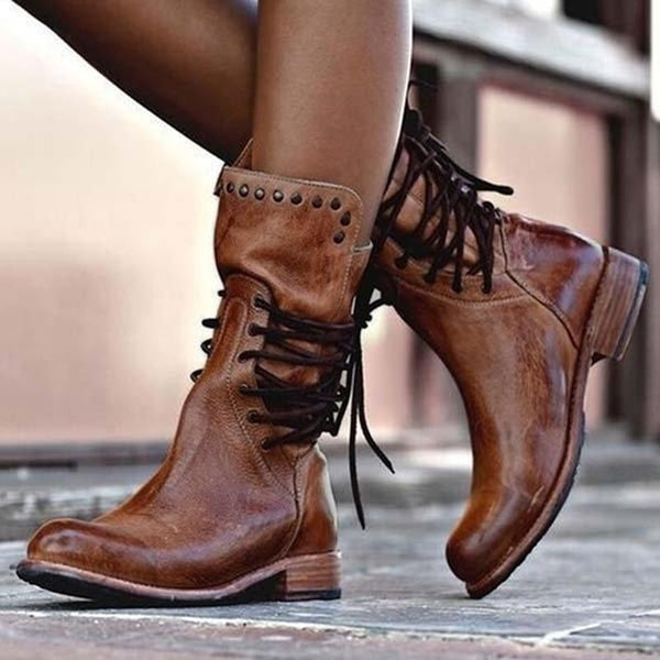 Ciss™ Bottes Vintage à Lacets