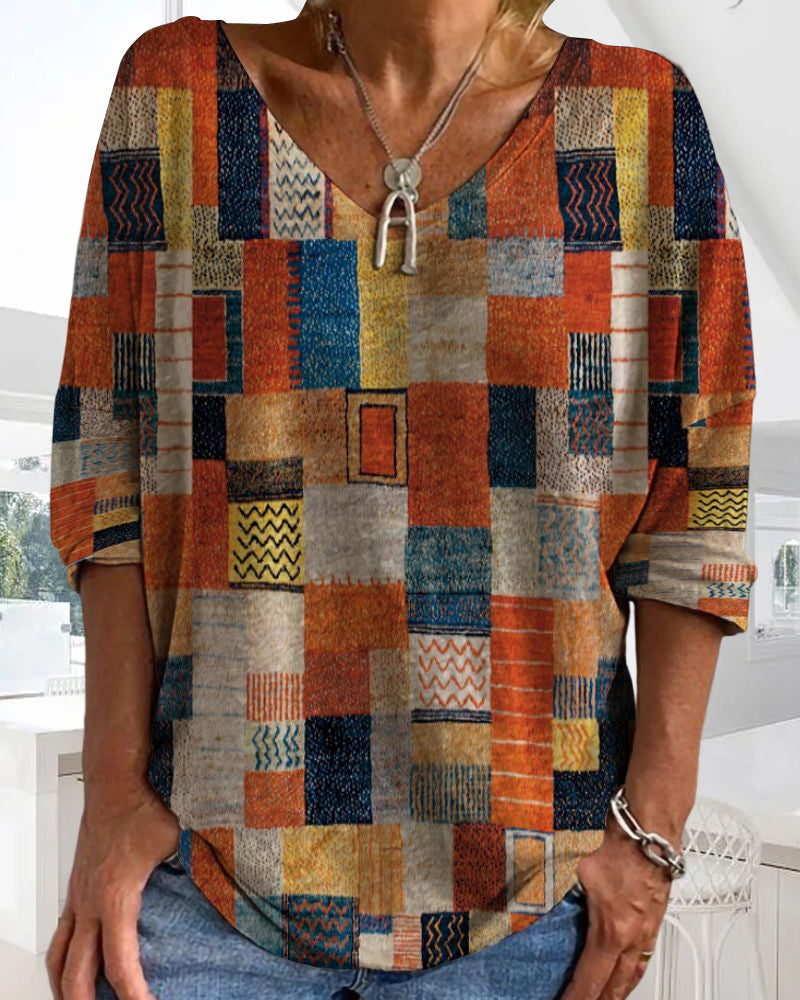 Lydiane | Haut patchwork à col en V pour femme