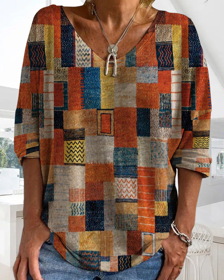 Lydiane | Haut patchwork à col en V pour femme