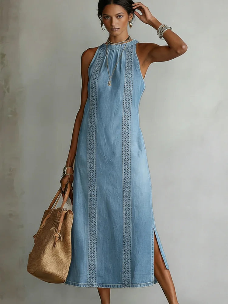 Soline | Robe en denim à dentelle rétro