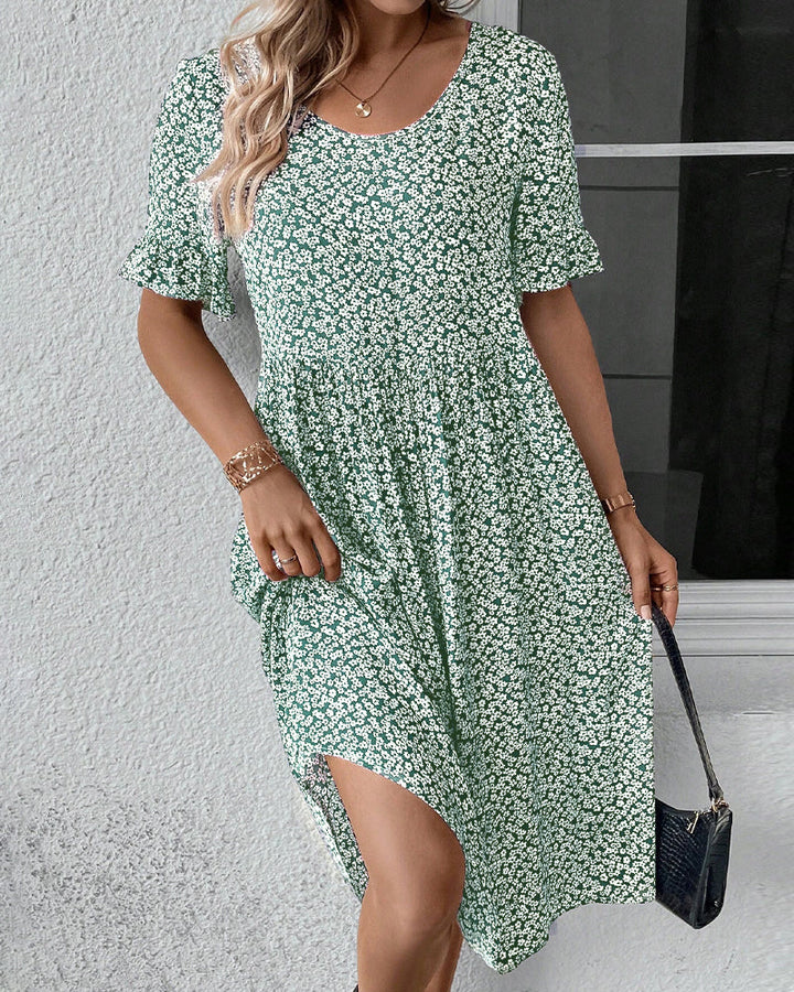 Robe élégante à col rond et imprimé floral