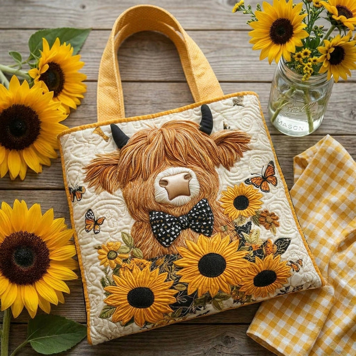 Sac Matelassé - Vache Highland et Tournesols