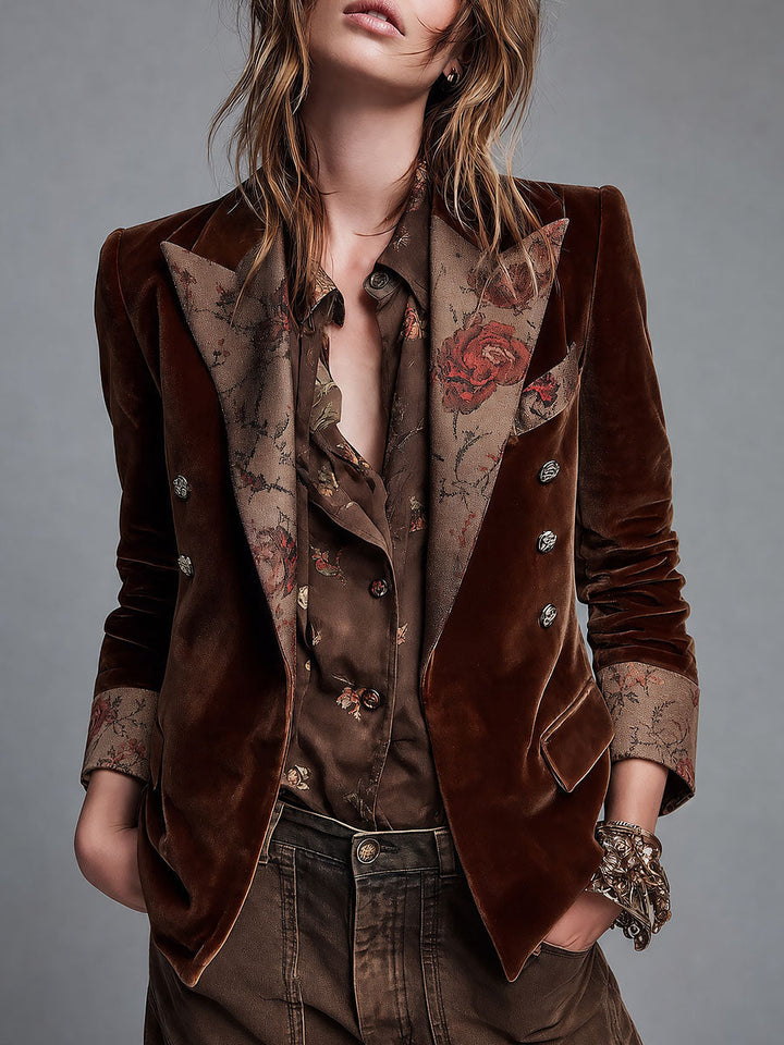 Rosalie | Blazer Croisé Fleuri Marron