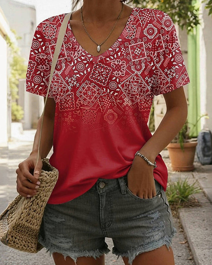 T-Shirt Col V Imprimé