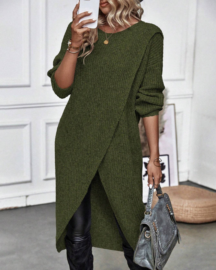 Robe pull de couleur unie à ourlet irrégulier