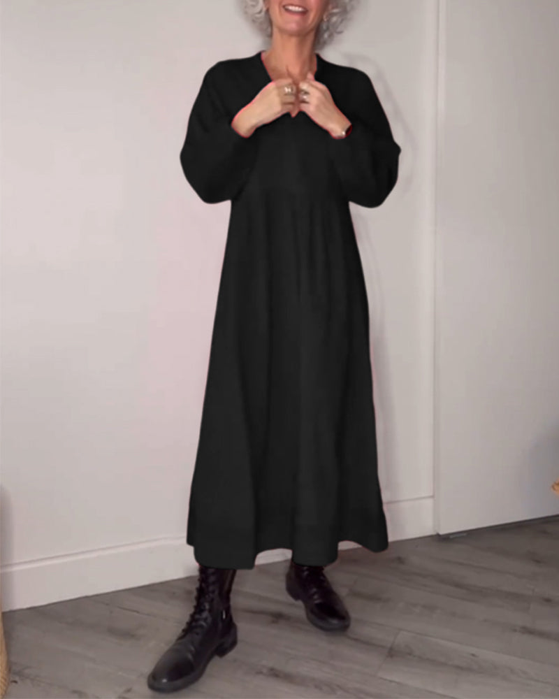 Robe élégante à col en V et manches longues