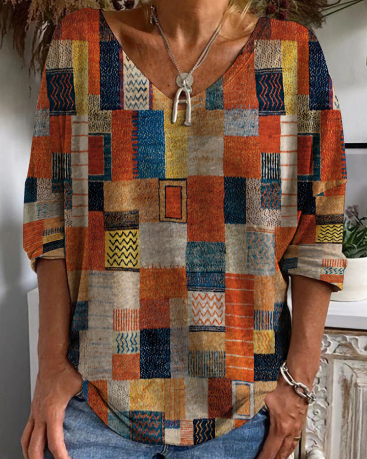 Lydiane | Haut patchwork à col en V pour femme