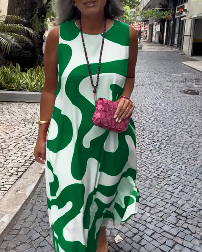 Robe Sans Manches Col Rond Avec Imprimé Géométrique