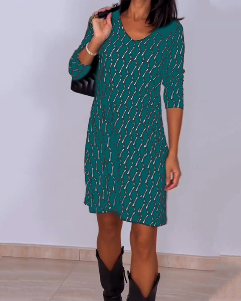 Robe col V imprimé losanges