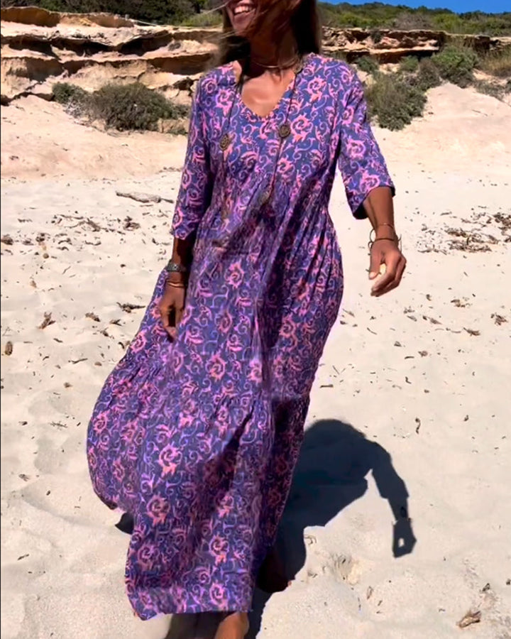 Robe imprimée ample à manches 3/4