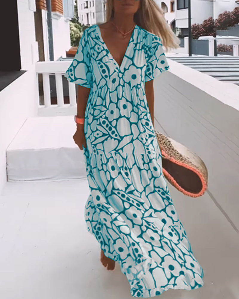 Robe ample imprimée à col en V