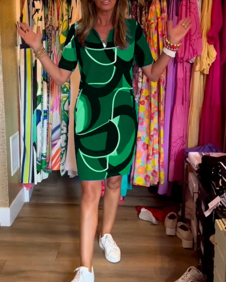 Robe imprimée droite à col en V