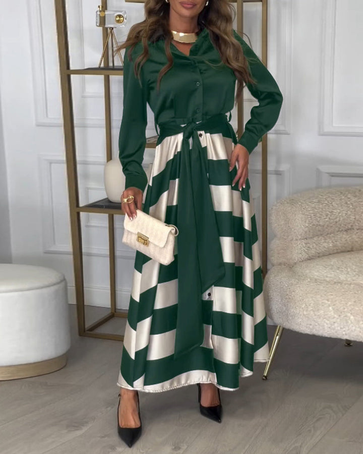 Robe élégante à rayures et à bretelles