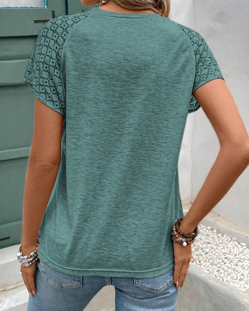 T-Shirt Solide Couleur Creuse Col Rond Slim