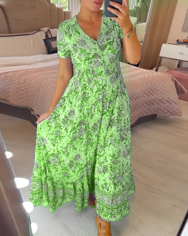 Robe col V à imprimé fleuri