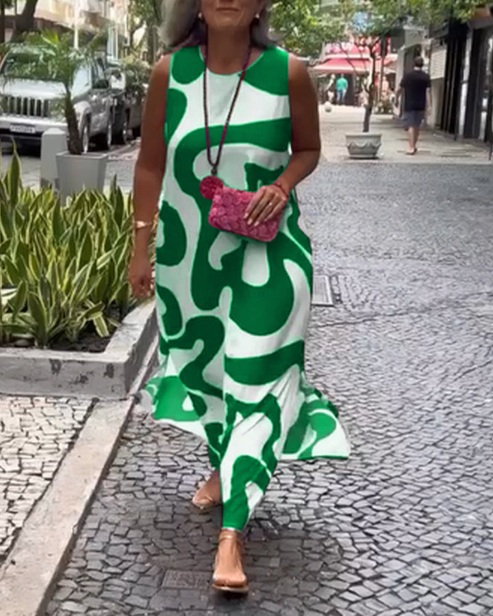 Robe Sans Manches Col Rond Avec Imprimé Géométrique