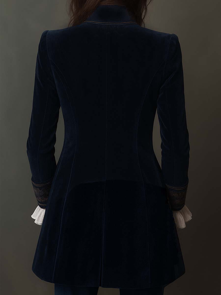 Athénaïs | Veste Longue Brodée Vintage Bleu Marine