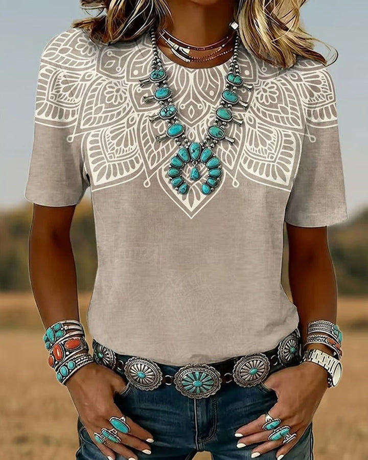 T-Shirt Imprimé Col Rond Manches Courtes