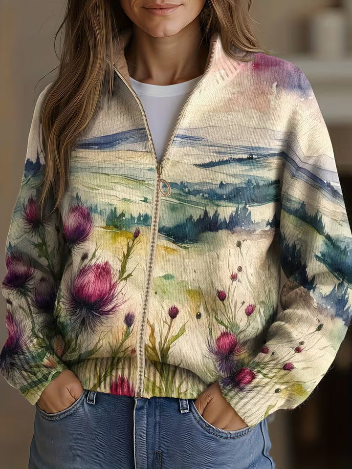 Zelda | Cardigan Zippé Paysage Chardons d&