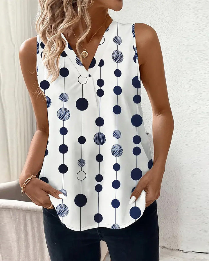 T-shirt décontracté à pois sans manches