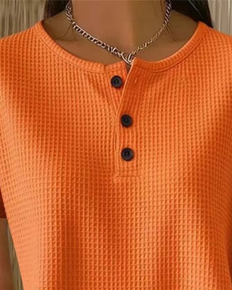 T-shirt Boutonné Col V Décontracté