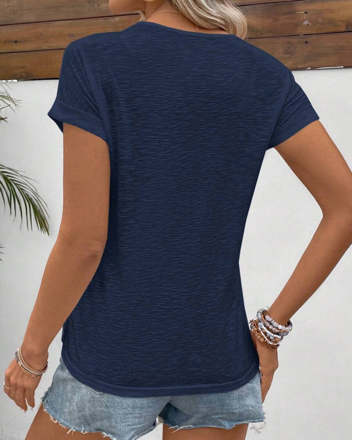T-Shirt Col Rond Couleur Unie À Manches Courtes