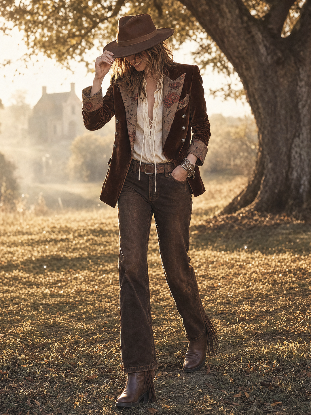 Rosalie | Blazer Croisé Fleuri Marron