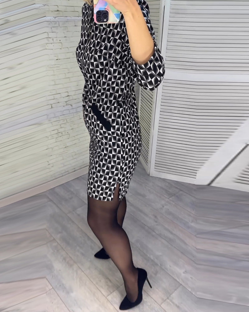 Robe à imprimé losange et manches longues