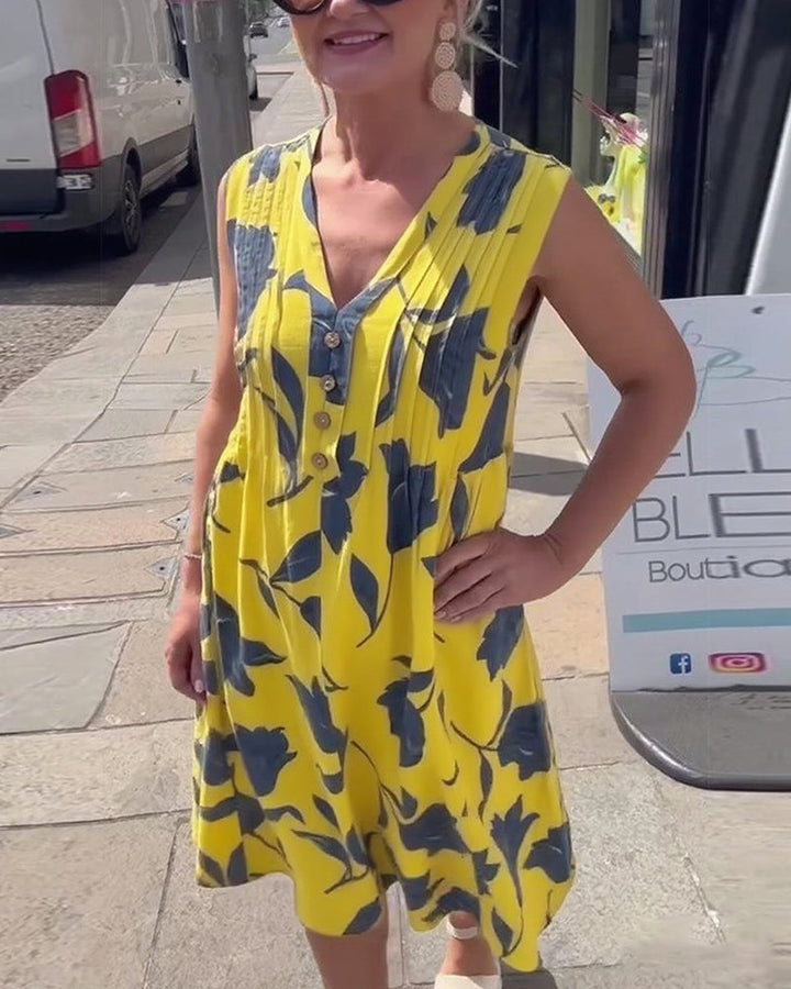 Robe Décolleté En V Sans Manches Imprimée