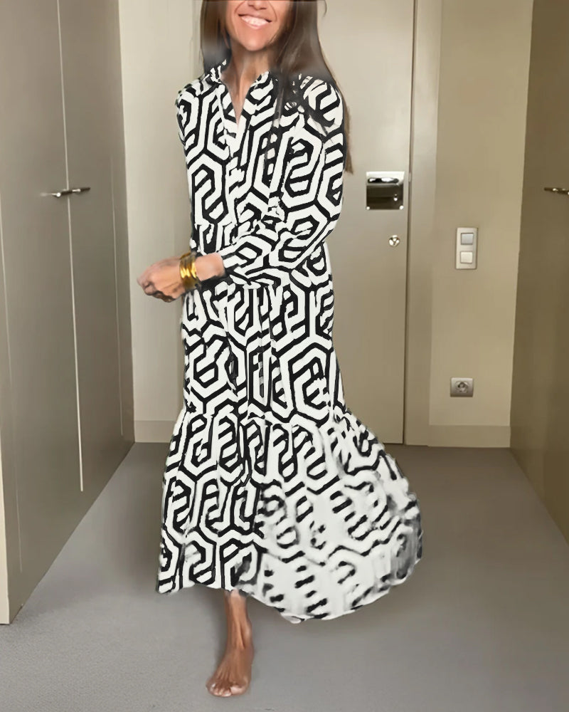 Robe à manches à neuf points à imprimé géométrique