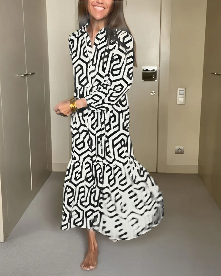 Robe à manches à neuf points à imprimé géométrique