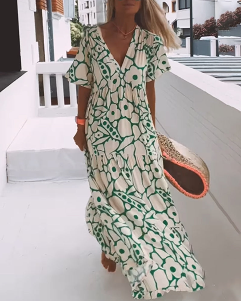Robe ample imprimée à col en V